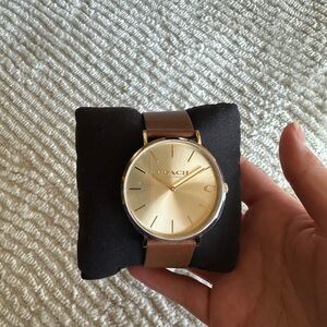 Coach Men's Gold Dial Watch with Brown Strap
